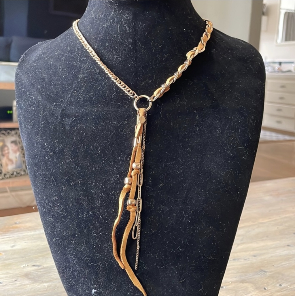 Free People Nwt Metal And Leather Chain Detail Necklace